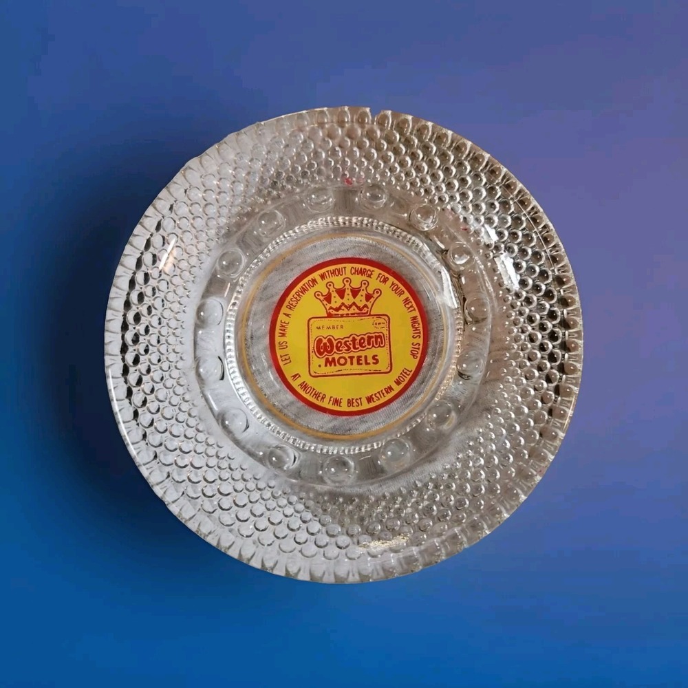 Best Western Motels Vintage 6" Round Clear‎ Glass Hobnail Ashtray Cigarette EUC